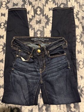 American Eagle Outfitters Indigo Skinny Jeans with Gold Stitching